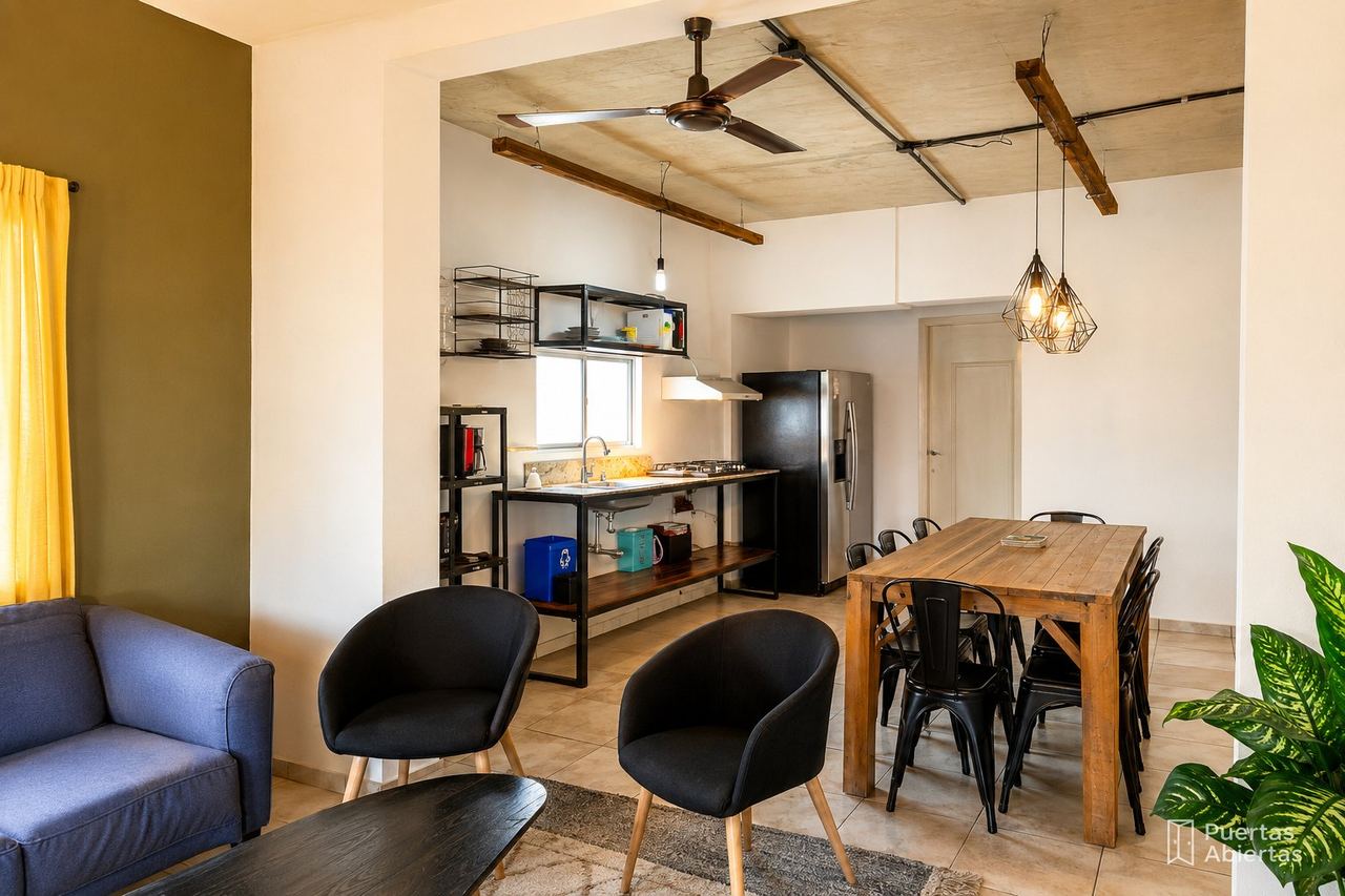 Cocina y comedor estilo loft